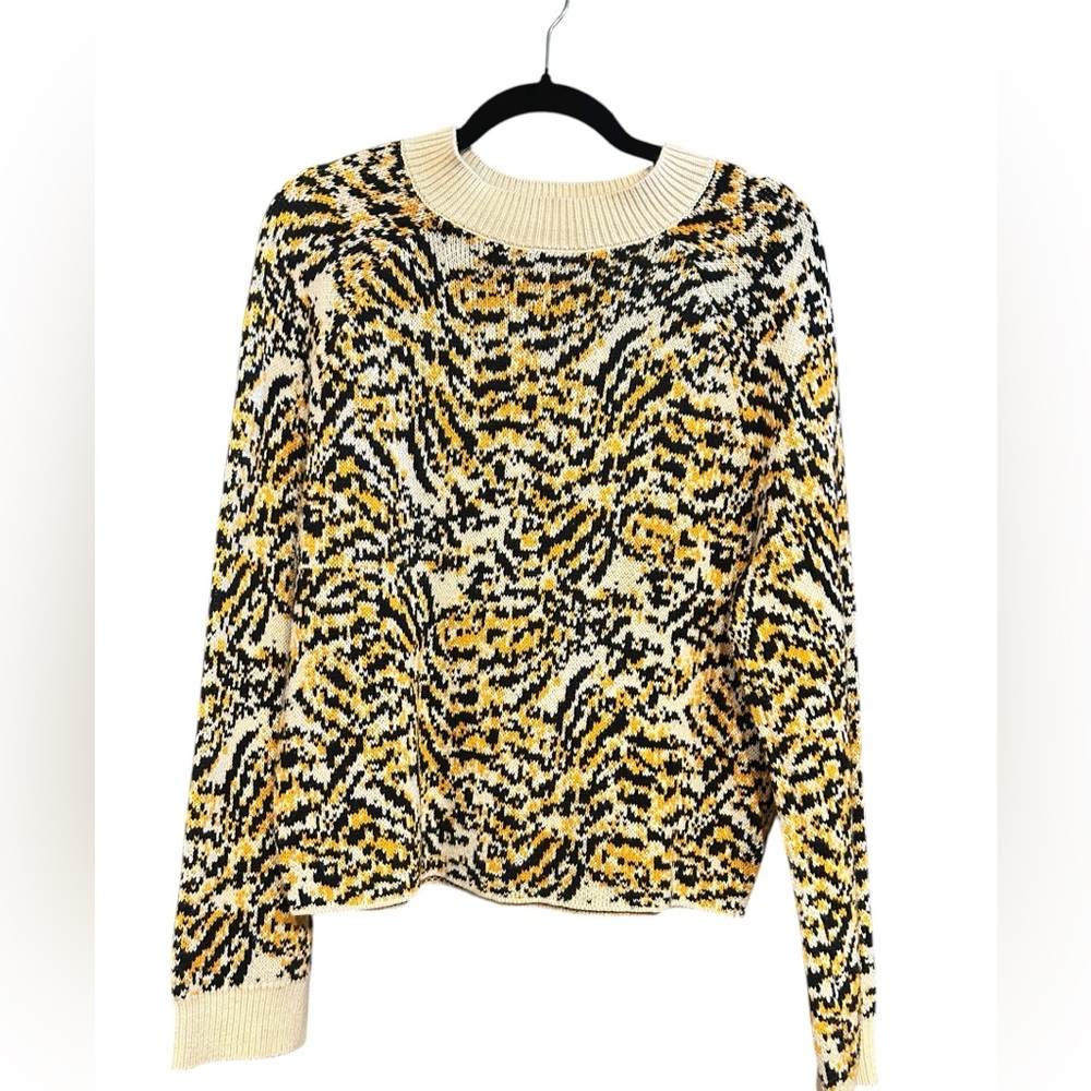Women's Crew Neck Sweater - Abstract Yellow and Black Animal Print